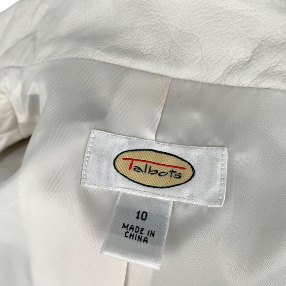 Vintage White Leather Blazer Talbots 1990s Y2K Zip Up Jacket Medium 10 So Soft! - Picture 14 of 14
